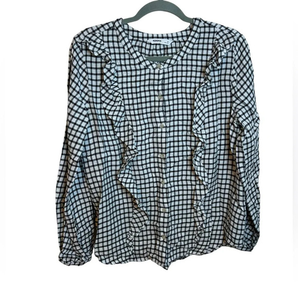 Sonoma Plaid Ruffle Button Down Blouse - Picture 1 of 4